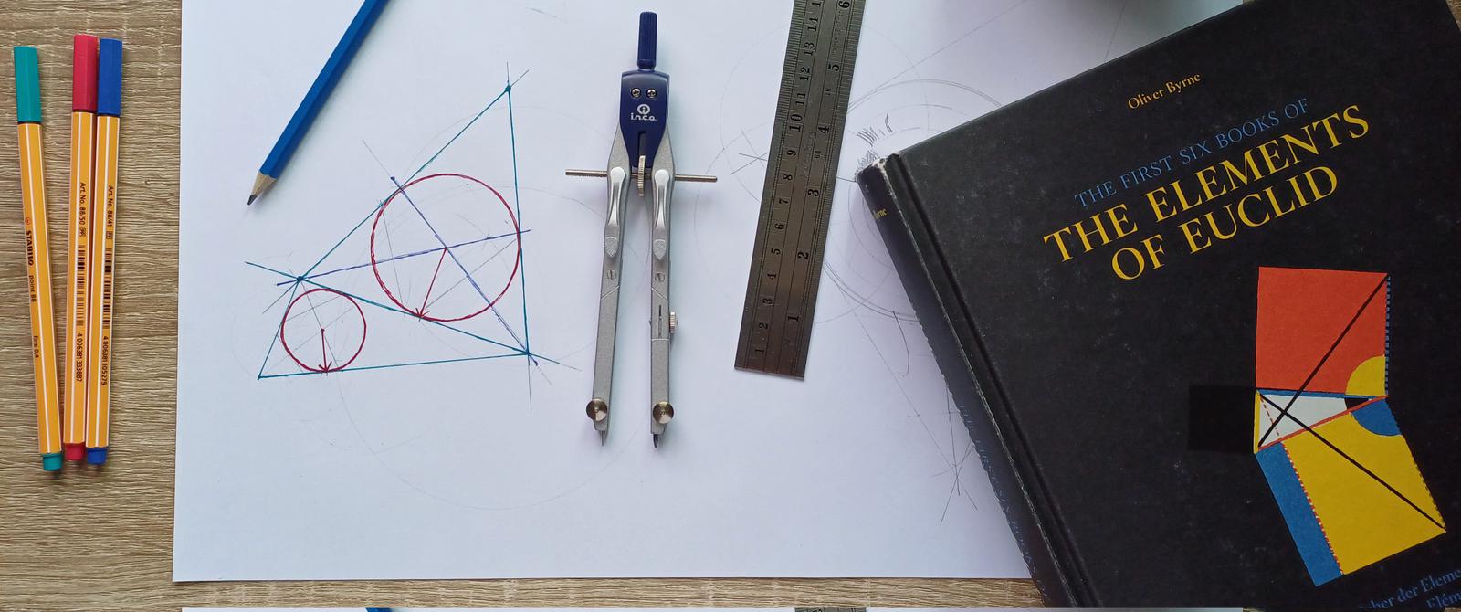 Jos Vromans | Artwork | The incircle for two triangles, hand constructed, using a ruler and compass